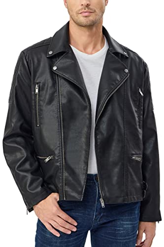 Fahsyee Men's Faux Leather Moto Jacket