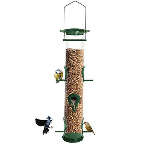 ERYTLLY Bird Feeder Classic Tube Hanging Feeders for All Kinds of Birds,Weatherproof, Advanced Hard Plastic with Metal Hanger (1 Pack) (Green 6 Ports Bird Feeder-1 Pack)