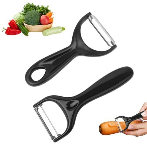 Pelador Patatas,2 Piezas Pelador Universal,Pelador de Frutas,Pelador Verduras,Hoja Giratoria Mango Ergonómico Antideslizante,para Patatas Pepinos Zanahorias Manzanas(Negro)