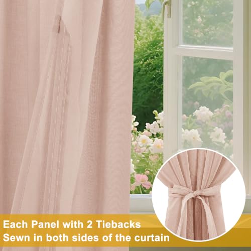 DWCN Voile Gardinen mit Kräuselband Transparent Blush Rosa H 220 x B 300 cm – Ansicht 5