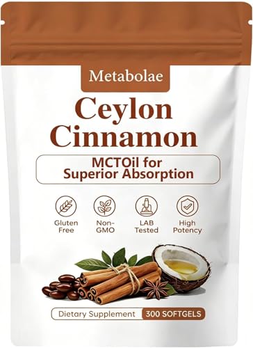 DRECILOR Metabolae Ceylon Cinnamon Capsules with MCT Oil, High Absorption, Non-GMO, Gluten Free, 300 Softgels (1)
