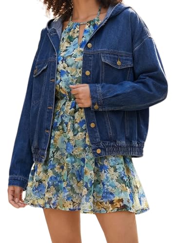 Deslimale Jean Jacket Women Hooded Denim Bomber Jacket (US 8-10)