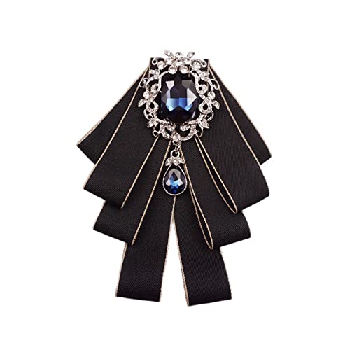 black bow ties for men bowtie self tie crystal rhinestone ribbon brooch necktie pre tie clip on ties fashion rhinestone jewelry shirt tie (black)