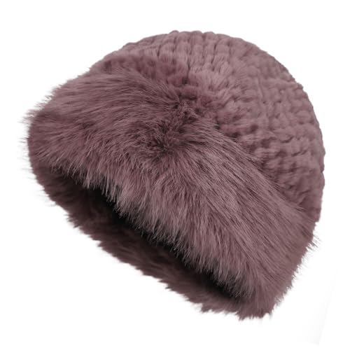 Women Winter Faux Rabbit Fur Trimmed Cloche Hat with Scarf Set Furry Warm Beanie Collar Scarf Set for Ladies2