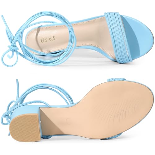 Allegra K Allegra K Women's Sparkle Strappy Lace Up Block Heel Blue Sandals 5.5 M US