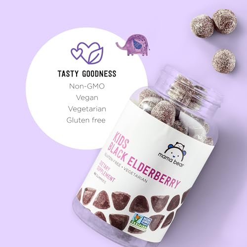 Amazon Basics Vegetarian Kids Black Elderberry Gummies 300 mg with Vitamins C, D, E and Zinc, Immune System Support, 60 Count (1 to 2 Month Supply) (Previously Mama Bear) - image 2