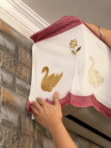 Image of Premium Cotton Net Split AC Cover for 1.5 Ton Indoor Unit | Designer Summer AC Dust Protection Cover | Stylish Protective AC Cover | 38 x 15.35 x 7.8 In | Peach Net