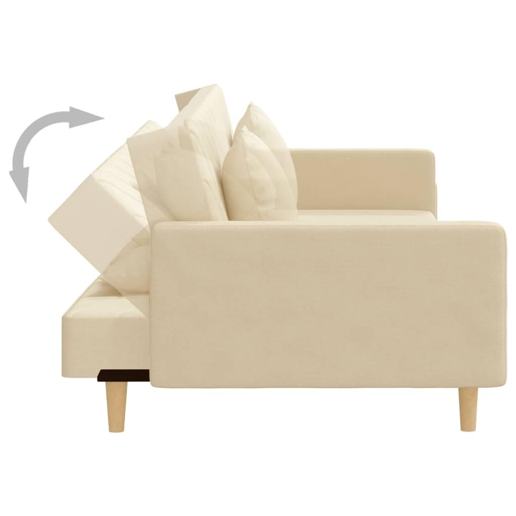 Sofá cama de 2 plazas con marco de madera y 2 cojines en tapicería de tela crema para sala de estar u oficina como cómodo asiento y cama de dormir que ahorra espacio