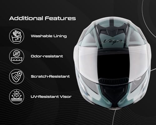 Image of Vega Edge DX Passion Full Face Motorcycle Helmet with Lightweight Shell, Shock Absorbing Liner, Comfortable Interior, Ventilated Fit, Aerodynamic Build, and Trendy Black Grey Finish Black Grey-L