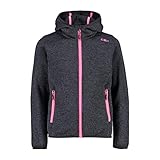 cmp fleece 164 Strick Fleece Jacke CMP Mädchen Knit Tech mélange Fleece Jacket with Hood Jacke, Asphalt-Black, 164