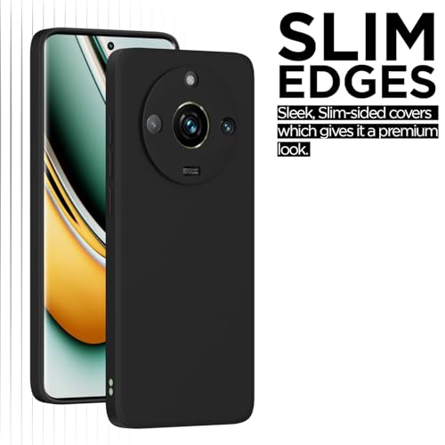 Image of Outlouders Back Cover for Realme 11 Pro / 11 Pro Plus 5G / Narzo 60 Pro 5G | Camera Protection | Durable Soft Matte Silicone Bumper Case (Black)