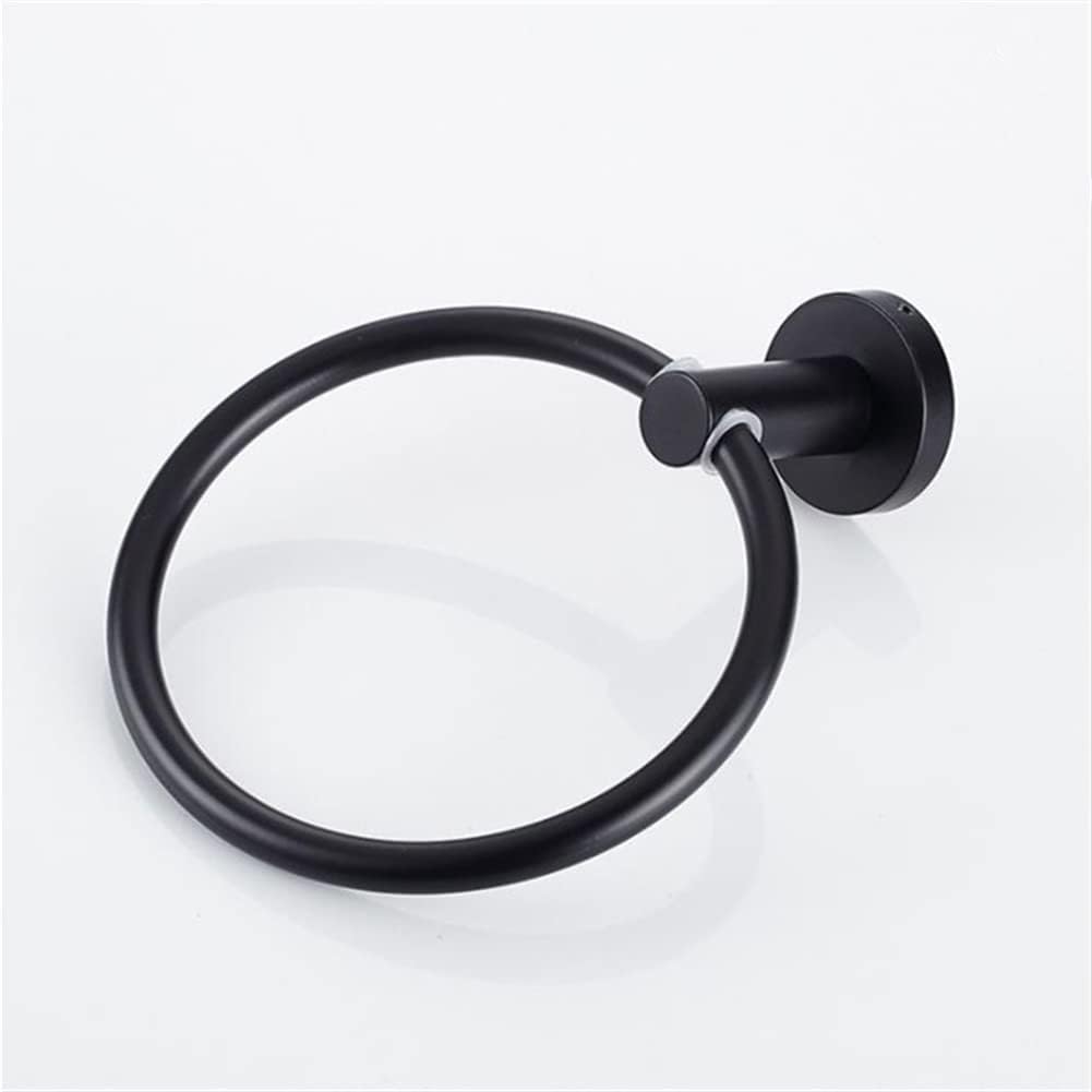 LSLYTQ 1pc Stainless Steel Black Towel Holder, Towel Ring, Round Wall Mounted Towel Rack, Towel Shelf Bathroom Accessories