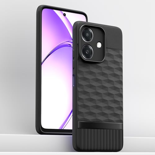 Image of Pikkme Back Cover for Realme C61 / Realme Narzo N61 Camera Protection 3D Hexa Cube Design Silicone Protective Bumper Case (Black)