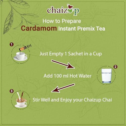 Image of Chaizup Premium 1 Min Instant Cardamom Tea Premix | Kadak Elaichi Chai | Ready to Drink | 14g Per Serve | 10 Sachets (140g)