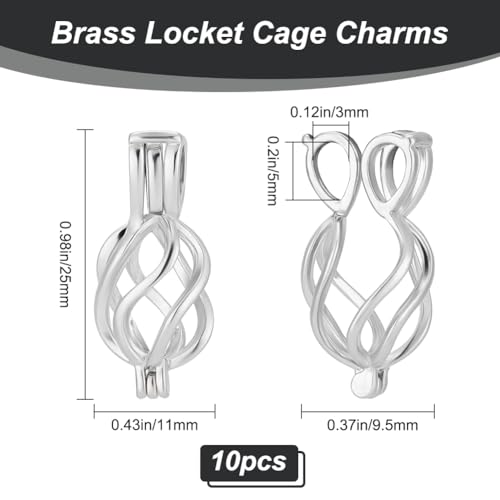 Beebeecraft 1 Box 10Pcs Beads Cages Charms Platinum Plated Brass Stone Holder Cage Pendants for DIY Bracelet Necklace Jewelry Making - Image 2