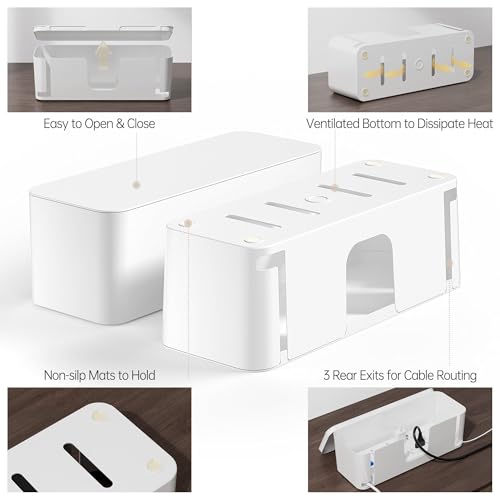 Image of YECAYE 2 Pack Cable Management Box, Pet Friendly Cable Box Organizer for Home & Office, Child-Proof Floor Cord Cover, Cord Management and Cord Hider, White