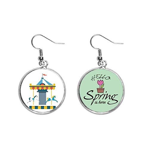 Pendientes de primavera con ilustración de carrusel divertido colgante de joyería