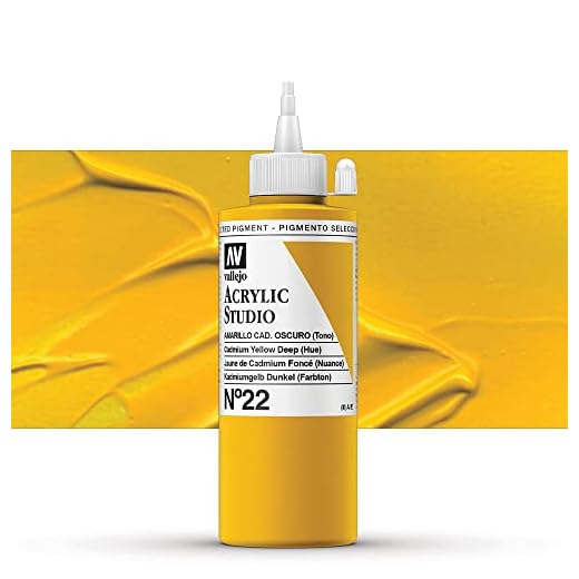 VALLEJO ACRYLIC STUDIO, PINTURA ACRÍLICA, 200ML, AMARILLO CADMIO OSCURO (TONO), Nº 22
