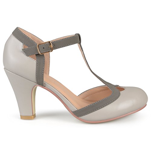Brinley Co. Womens Cut Out Round Toe T-Strap Two-Tone Matte Mary Jane Pumps Grey, 7 Wide Width US2