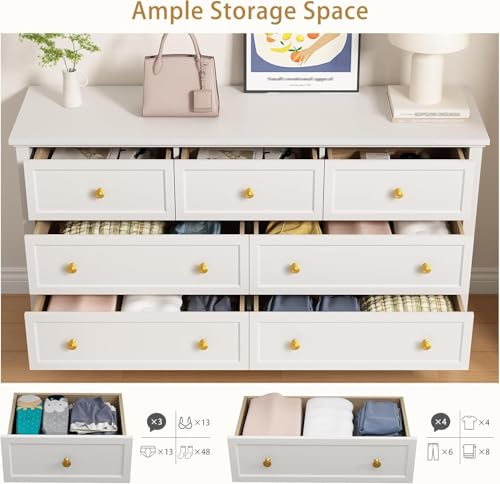 LYNSOM White Dresser for Bedroom with 7 Drawers, Modern Wide Chest of Storage Drawer with Gold Handles, TV Stand Dresser, Wood Dressers for Bedroom Living Room, Hallway, Entryway, 55’’ - Image 3