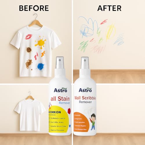 Image of Astro Plus+ 100ml Cloth Stain Remover and 100ml Wall Scribble Remover Spray | Multi-Surface Use Suitable for All Fabrics | Toxin-free Easy to Carry | Eco-friendl Clean All Color | Easy Spray & Wipe