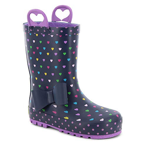 Western Chief Girls' Waterproof Printed Rain Boot with Easy Pull on Handles, Heart