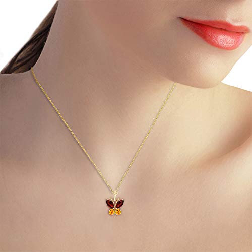 Galaxy Gold Gg 14K Yellow Gold 18" Necklace With Garnet And Citrine Butterfly Pendant #TOP1