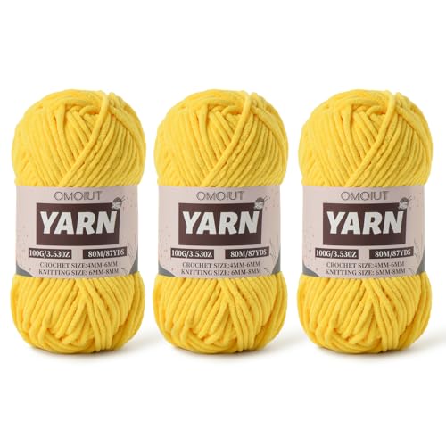 Image of Fluffy Chenille Yarn for Crocheting - Baby Yarn for Crocheting Soft Blanket - 3 Pack of 100g /(87.4yds) Crochet Amigurumi Chunky Yarns - Super Bulky 5 Velvet Yarns (3 Golden Yellow)