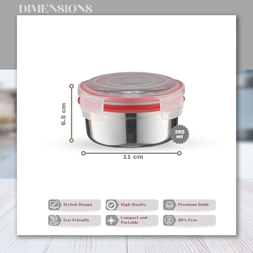 Image of Trueware Clip N Close Smart Lock Stainless Steel Lunch Box | Durable, Airtight, BPA Free, 100% Food Grade | Versatile | for Office, for Men and Wowmn | 350 ml