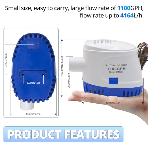 image for Creatorele Automatic Boat Bilge Pump with Float Switch, 12V, 1100GPH L