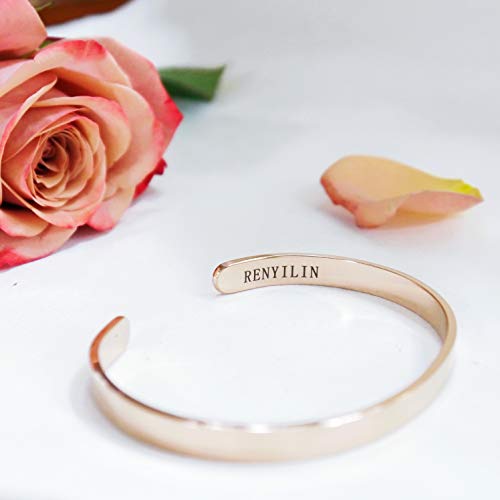 Renyilin Rose Gold Cuff Bangle Bracelet Stainless Steel Inspiring Jewelry For Women And Girls (I Am Strong,I Am Worthy,I Am Loved,I Am Enough) #TOP6