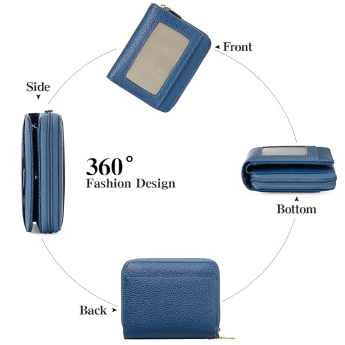 Image of GOIACII Small Wallet for Women RFID Blocking Credit Card Holder Ladies Compact Purse Zip Around Wristlet Vegan Leather Blue