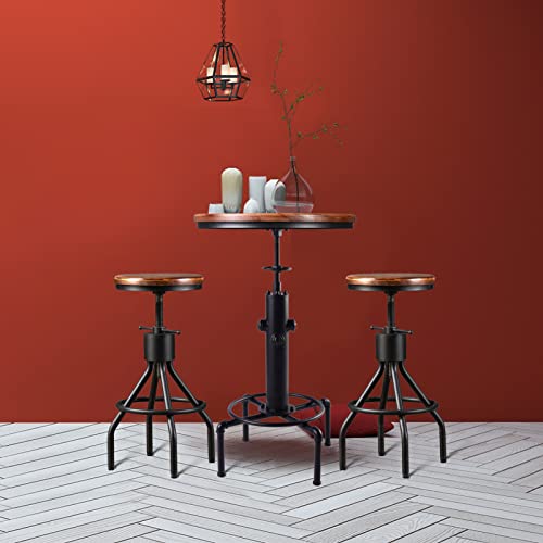 Lokkhan Set Of 2 Industrial Bar Stool-Height Adjustable Swivel Wood And Metal Bar Stool,Farmhouse Stool,Extra Tall Pub Height,23"-30" #TOP4