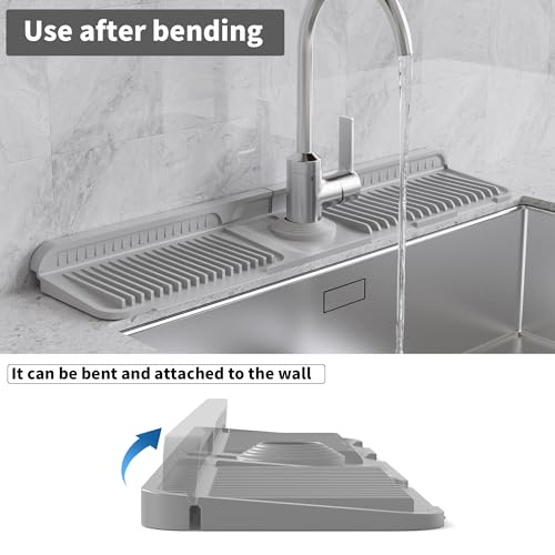 WAFT YEARN 24X5 Inch Silicone Durable Faucet Mat Kitchen Sink Splash Guard Draining Protector Tray Liner Absorbent Protective Counter Accessories For Sink Kitchen Bathroom Laundry Room Bar & RV Grey by WAFT YEARN - Image 6