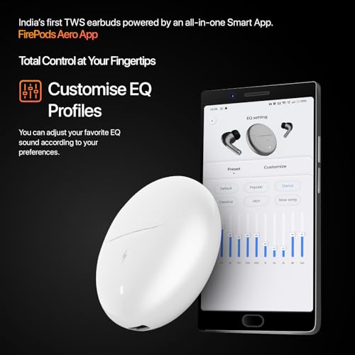Image of Fire-Boltt Aero TWS Earbuds Custom EQ, Wireless Bluetooth 5.4, Music & App Support, 50H Playtime, Fast Charging Case, 50ms Low Latency for Gaming, Touch Controls, IPX4 Waterproof, Clear Calls - White
