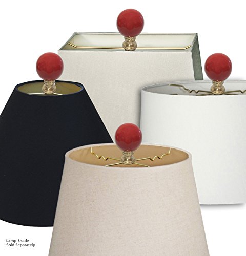 Image of Royal Designs Ceramic Sphere 1.75 inch Lamp Finial for Lamp Shade, Red, Polished Brass Base - Set of 2