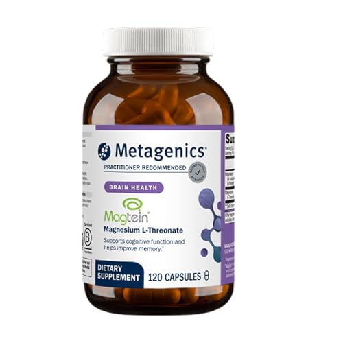 Metagenics Magnesium L-Threonate - Magtein Magnesium for Brain Health Memory Learning & Cognitive Support - Clinically Studied Bioavailable Form - Non-GMO Gluten-Free Vegan - 120 Capsules