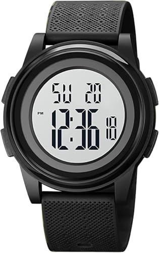 OLAZONE Reloj de pulsera deportivo ultrafino, minimalista, impermeable, digital, con pantalla de gran angular, para hombres y mujeres, Negro -
