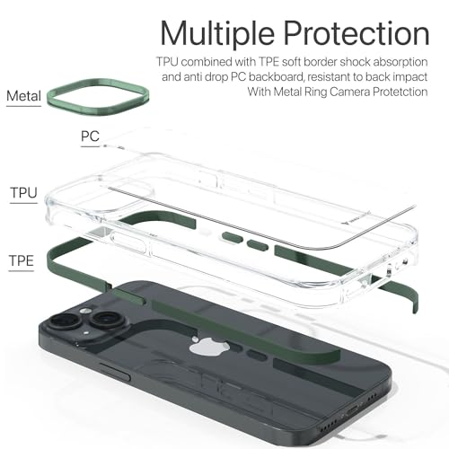 Image of Vaku Luxos Apex Series Back Cover Case for iPhone 15 Plus Metal Frame Camera Bump Scratch Resistant Slim Thin Military-Grade Protection - Green