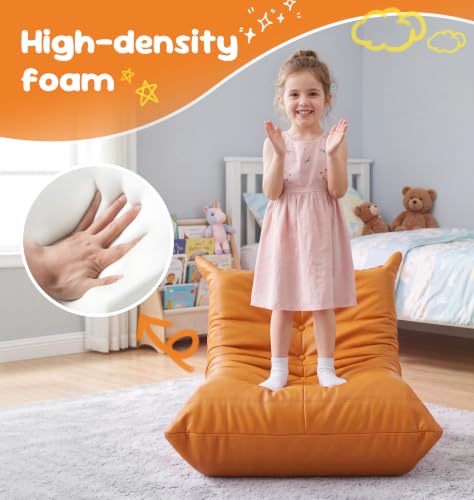 Image of Hobestluk Small Bean Bag Chair Leather Waterproof Beanbag Lazy Floor Sofa Bean Bags with Memory Foam Filled Lounge Sofa Armless Chair for Bedroom Playroom and Reading Dorm Easy Clean (Orange, Small