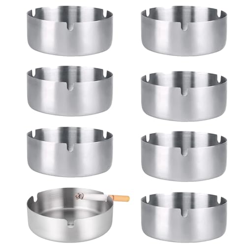Ceniceros Redondos de Acero Inoxidable, 8 Piezas 10cm Cenicero, Metálico Cenicero Moderno de Mesa, para Bares, Restaurantes, Dormitorios