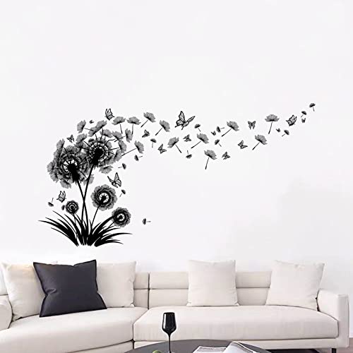 Wandsticker, Wandtattoo Wohnzimmer, Lila Pusteblume Wandaufkleber Schlafzimmer Badezimmer Kinderzimmer 3D DIY Hortensie Blumen Pflanzen Schmetterlinge Flur Familie Wanddeko Vinyl-Kunst Aufkleber Cover