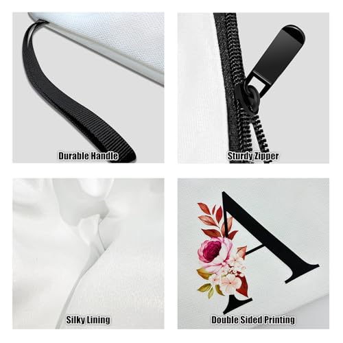 Vavabox A-Z Personalized Makeup Bag, Birthday Gifts for Women Mom, Gifts for Best Friend, Bride Bridesmaid Cosmetic bag (I, 03-White Set) - Image 3