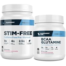 Transparent Labs Stim-Free Pre-Workout Powder 30 Servings, Strawberry Lemonade & BCAA Glutamine 30 Servings, Strawberry Lemonade