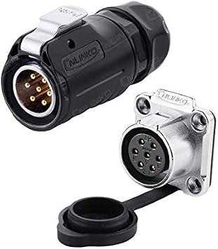 CNLINKO 7 Pin Power Industrial Circular Connector, Male Plug & Female Panel Mount Receptacles Socket Jack, Outdoor Waterproof IP67, Easy Plug and Pull, AC DC
