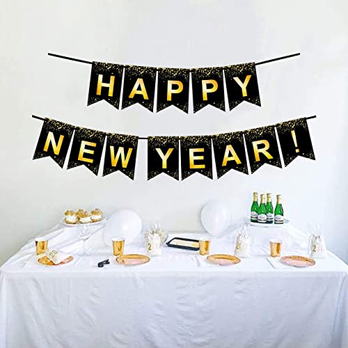 Fecedy Black Gold Happy New Year Banner for New year Party Decorations - Thumbnail 5