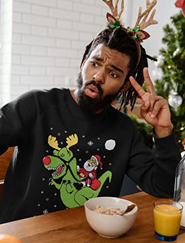 Tstars T-Rex Santa Ride Funny Ugly Christmas Sweater Sweatshirt Large Black2