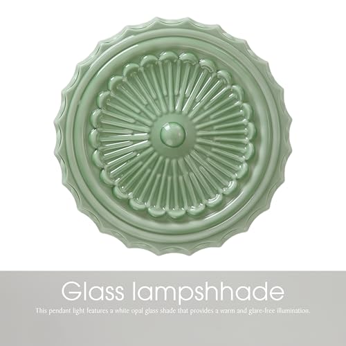 FCTWAKS Schoolhouse Ceiling Light Fixture, 13.8" Green Milk Glass Semi Flush Mount Mid Century Vintage Ceiling Light for Bedroom Hallway Kitchen, E26 Base Bulb Included by FCTWAKS - Used condition - Image 4