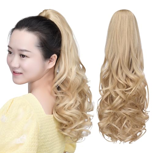 HSPCYGG Blonde Ponytail Extension Wavy Claw Clip Pony Tails 20" 5.3 OZ Synthetic Hallowmas Girls Hairpieces Women Fluffy Not Tangled