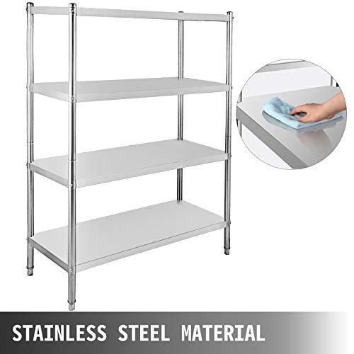 Happybuy Stainless Steel Shelving 47X18.5X60 Inch 4 Tier Stainless Steel Shelving Unit Shelving Units And Storage Heavy Duty Shelf For Kitchen Commercial Office Garage Storage 330Lb Per Shelf #TOP2